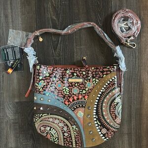 Nicole Lee Vintage Sara Boston Bag Shoulder Bag Purse Studded Vegan Leather, NWT